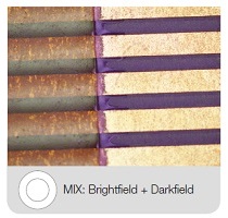 Advanced: MIX is a combination of brightfield and directional darkfield from a ring of LEDs; the LEDs can be adjusted to select which direction to illuminate from