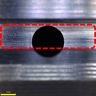 42x image focused on the bottom of a piston ring groove. You can clearly see that there are no burrs.