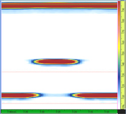 Representación de pieza metálica con discontinuidad por ultrasonido multielemento «Phased Array»