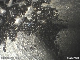 Residue inside casting captured with a video borescope
