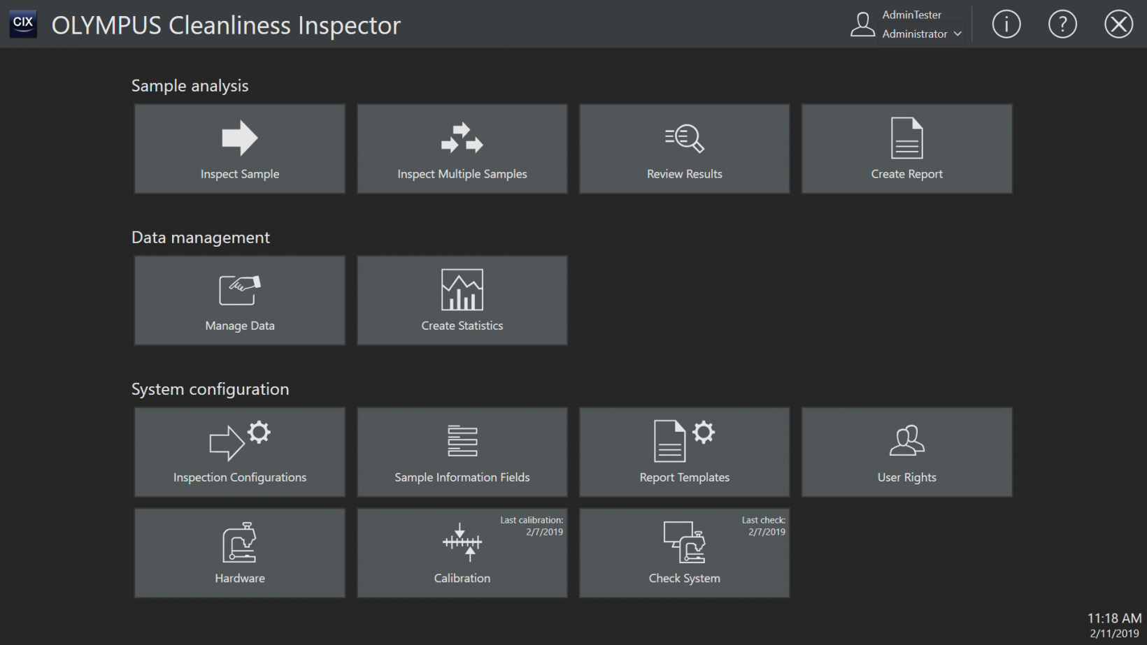 Cleanliness inspection system user interface
